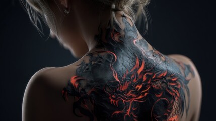 Woman dragon tattoo back