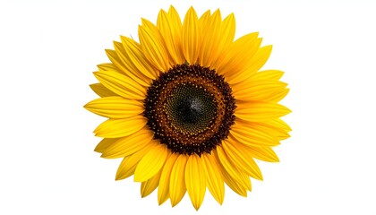 Fototapeta premium Jasnożółty słonecznik z ciemnobrązowym środkiem na czystym białym tle