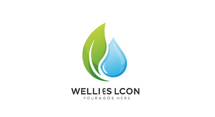 Abstract leaf and water drop logo design for wellness and healthcare concept