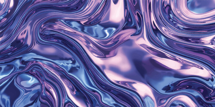 Abstract blue wave design pattern with flowing liquid silver light surface texture
