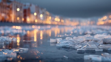 Frozen city waterway