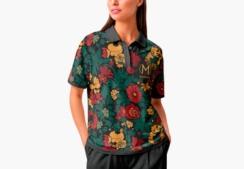 Polo Shirt Mockup Worn By Woman