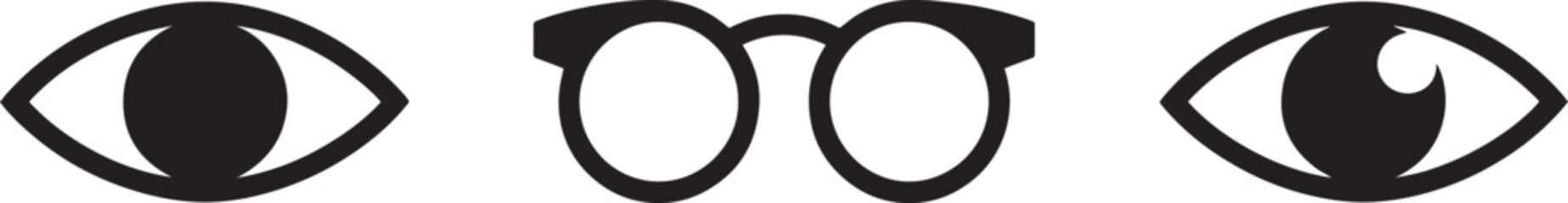 Eye icon glasses icon and open eye symbol vision and sight related healthcare symbols