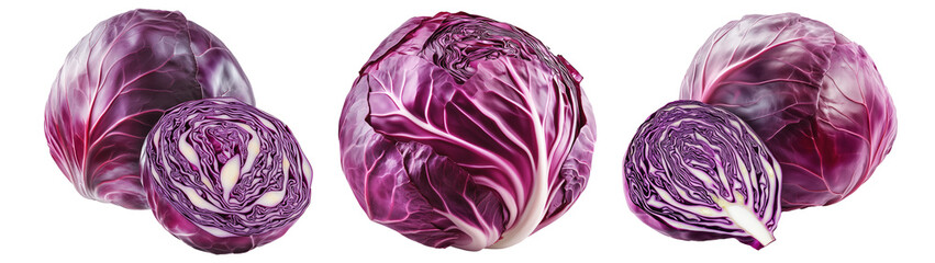 Obraz premium Close-up of a sliced purple cabbage isolated on transparent background.