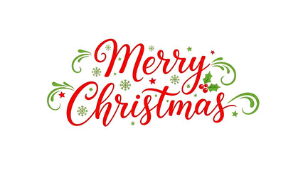 Obraz premium Joyful Calligraphic Merry Christmas greeting with festive holly, snow accents, and elegant red and green typography