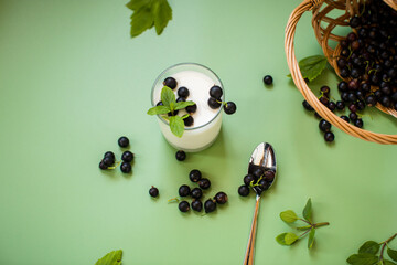 Aesthetic serving of yogurt with blackcurrant berries