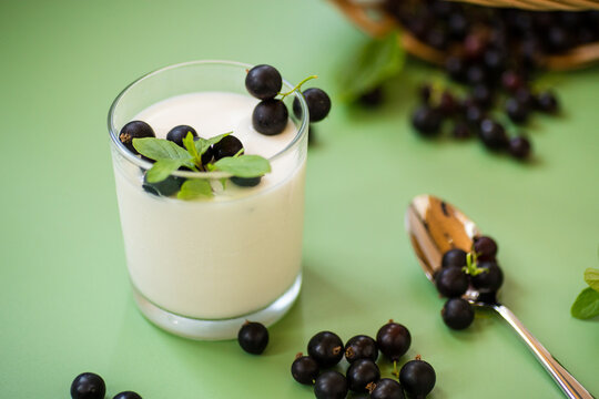 Creamy blackcurrant dessert in minimalism