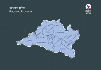 Bagmati Province Nepal Vector Map with District Names | Administrative Geographic Illustration