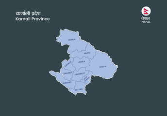 Karnali Province Nepal Vector Map with District Names