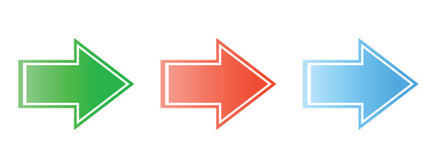 horizontal arrows with interior white outlines, navigation pointers for digital interfaces