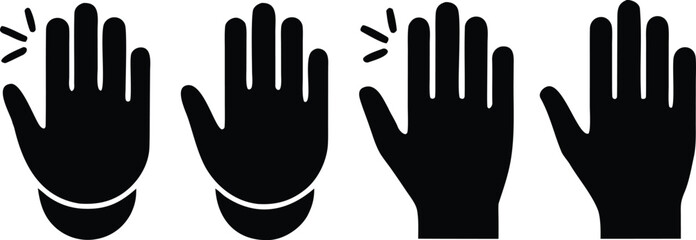  Set of hand hello icons silhouette vector illustration. Hand waving, hand gesture, hello, hi, bye, wave hello, goodbye, greeting symbol © Clean Silhouette