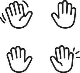 Set of hand hello icons line art silhouette vector illustration. Hand waving, hand gesture, hello, hi, bye, wave hello, goodbye, greeting symbol