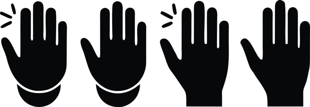  Set of hand hello icons silhouette vector illustration. Hand waving, hand gesture, hello, hi, bye, wave hello, goodbye, greeting symbol