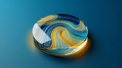 Luxury Abstract Fluid Art with Blue and Gold Swirling Waves on Minimal Background