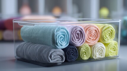 Rolled clothes in storage