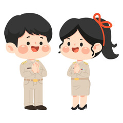 Cartoon Thai Government Officer Character Illustration