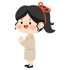Illustration of Thai Teacher woman Greeting