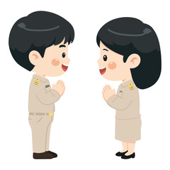 Illustration of Thai Teachers Greeting Each Other
