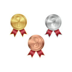 Gold silver bronze medals. Champion winner award metal medal