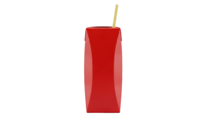 Red juice box with straw isolated PNG, refreshing drink container for kids and healthy beverage concepts on transparent background
