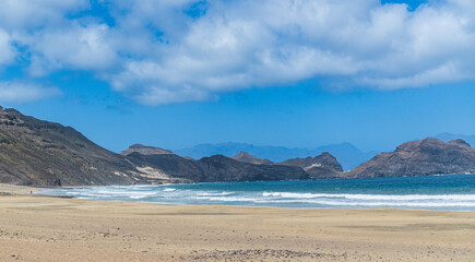 Wide Sandy Beach and Atlantic Waves at Salamansa, S&atilde;o Vicente Island