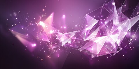 Abstract Purple Geometric Background with Triangle Mesh and Glowing Particles
