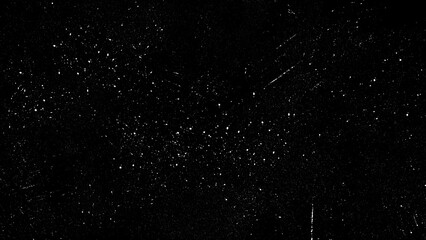 Black grunge texture overlay with white scratches and dust particles
