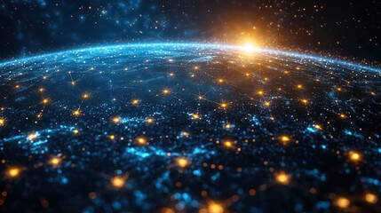 Global network, map and worldwide web for connectivity, innovation for science, technology and future