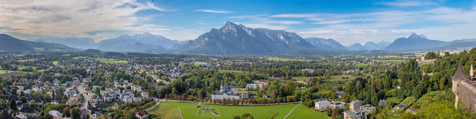 Salzburg - The panoramic view from the castle Hohensalzburg to alps.