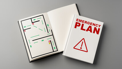 Emergency plan book showing safety map and guidelines for crisis situations © fotofabrika