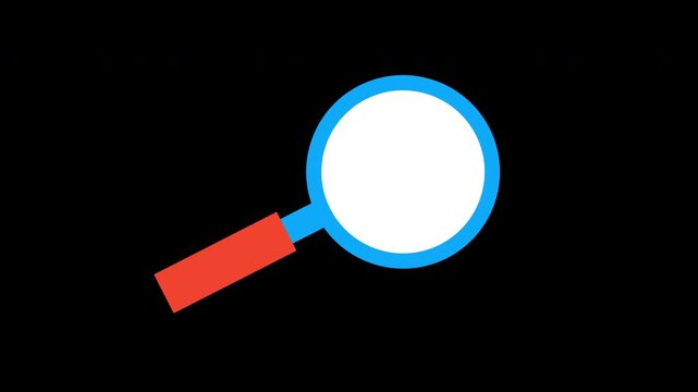 Magnifying glass icon symbolizing search or zoom functions investigation concept animation with alpha channel