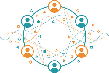 Abstract team collaboration illustration representing connected people network, communication flow, teamwork, and digital interaction for modern business and remote working concepts