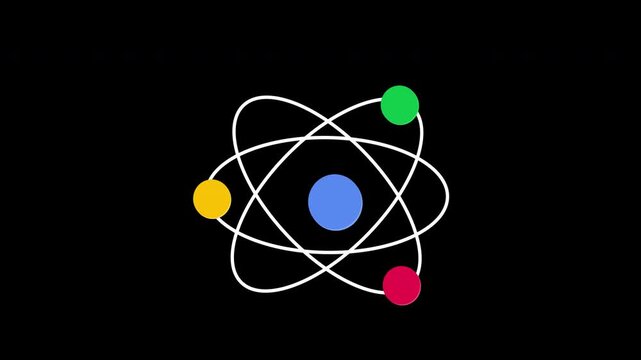 atom molecular chemistry or physic icon concept loop animation video with alpha channel