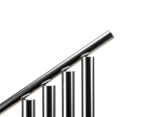 Four polished chrome rods as abstract ascending steps against a transparent background. Concept of progression and success