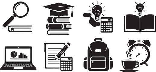 Education study tools and learning concept icons