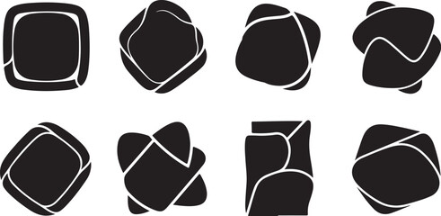 Eight abstract black and white geometric shapes set