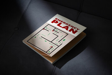 Step-by-step emergency plan for safety in a residential building layout © fotofabrika
