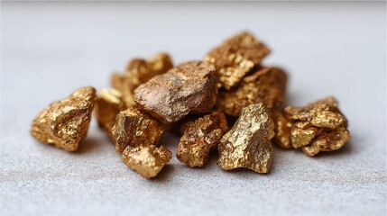 Obraz premium Pile of Raw Gold Nuggets with Textured Surface on Light Background