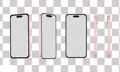 Collection of rose gold smartphone mockups showing front view side view and separate frame components