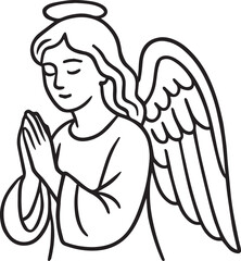 Angel Praying With Hands Together, Halo Over Head, Serene Wings, Spiritual Peace Symbol