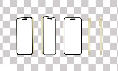 Multiple views of a modern smartphone mockup with blank white screen