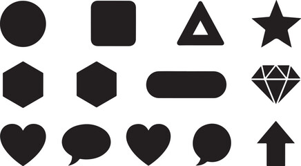 Black basic shapes icon set for web design