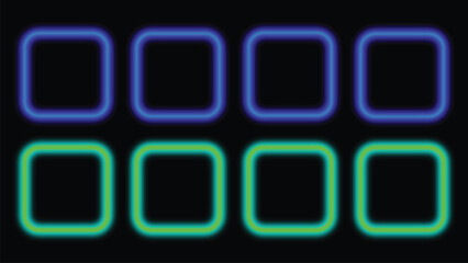 Neon Glowing Rounded Square Frames Set on Black Background