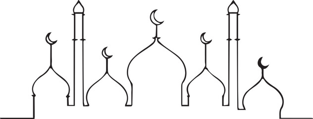 Stylized Mosque Skyline with Domes and Minarets for Architectural Art and Cultural Recognition © Navila