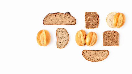 Composition with different bread rolls and sliced pieces