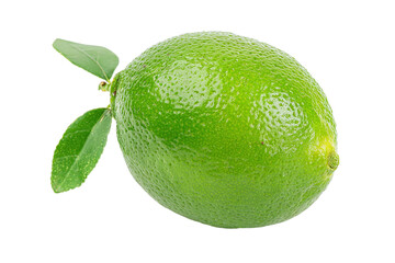 Fresh lime with green leaves isolated on transparent background