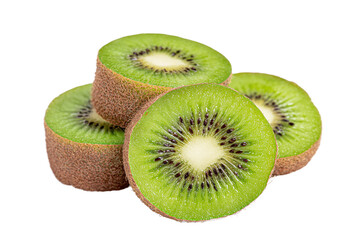 Halved kiwis isolated on transparent background, showcasing their vibrant colors