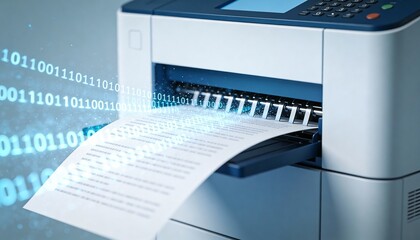 Modern Office Printer with Digital Data Transfer in a Tech-Forward Environment for Efficient Document Management