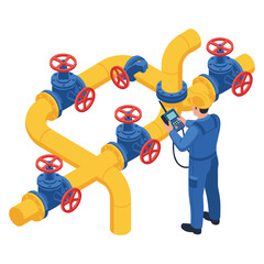 Isometric Industrial Gas Pipeline Maintenance