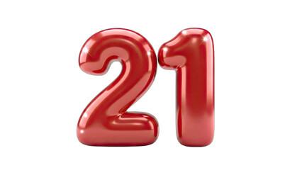 Red Number 21 Isolated on White Background